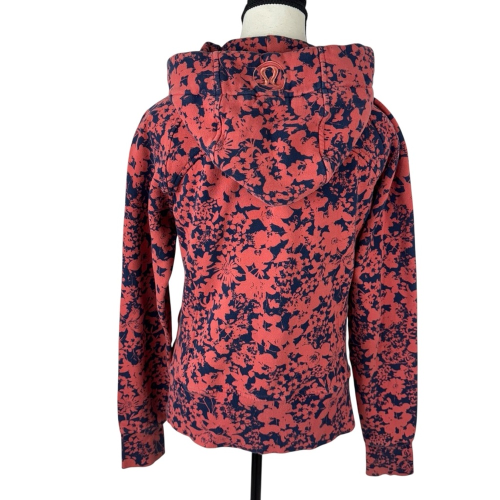 Lululemon Scuba Hoodie Size 8 Orange Blue Floral Print Zip-Up Cotton Blend - Picture 7 of 15